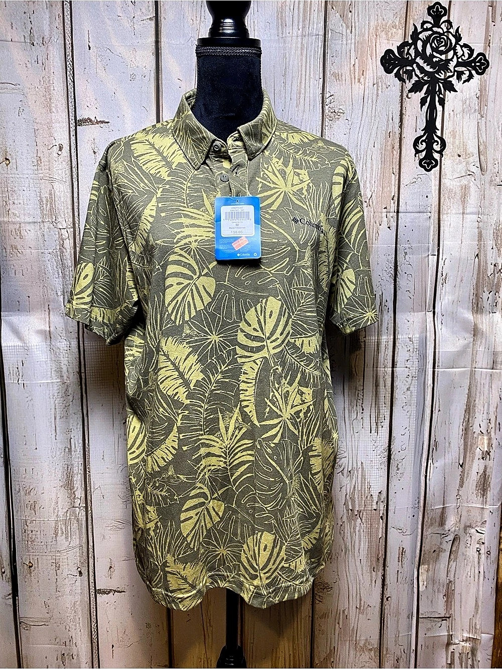 Columbia PFG Tamiami II Tropical Print Polo in Green Size Medium NWT